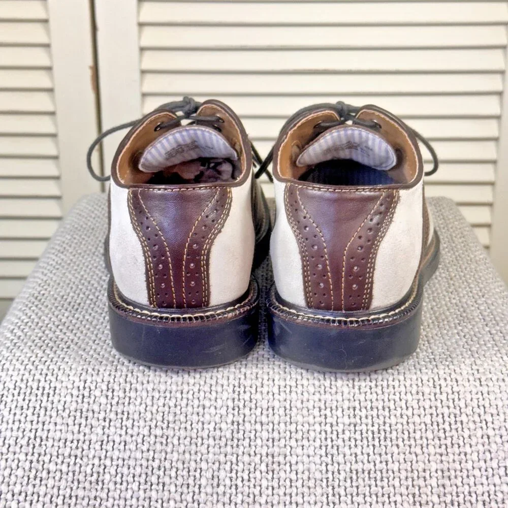 Bass Gosselin Men’s Saddle Shoes Sz 8 Two-Tone Suede Oxford Brown Beige 2011 Vtg